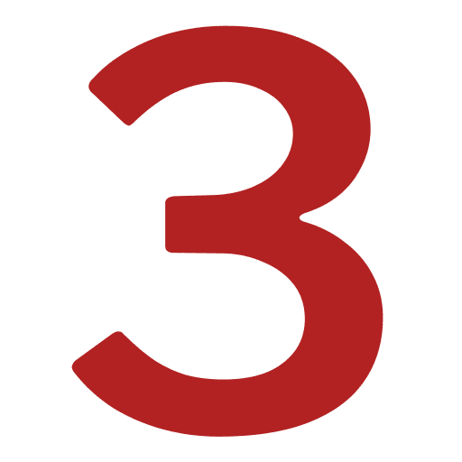 A large red number three on a plain white background.