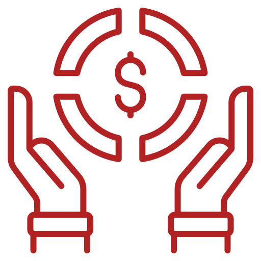 Hands surrounding a dollar symbol icon.